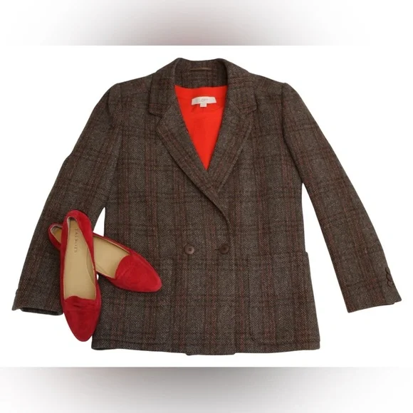 Vintage 80s S.B. II By Bitterman Women's Wool Plaid & Herringbone Blazer Jacket - Picture 1 of 11